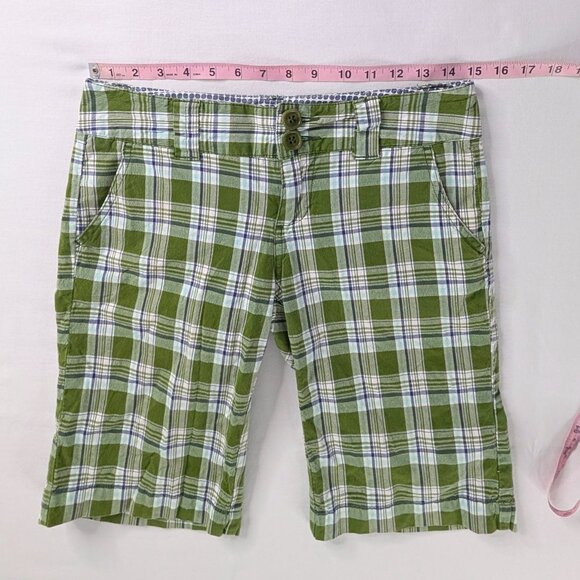 Y2k Roxy Green Black White Plaid Low Rise Bermuda Shorts - Picture 3 of 8